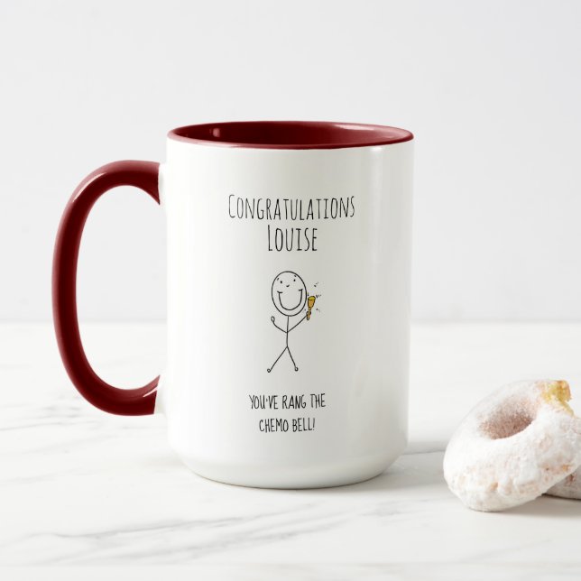 Rang the chemo bell congratulations customisable mug (With Donut)
