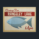 Rangeley Lake Maine Fish Vintage Travel Postcard<br><div class="desc">This Greetings From Rangeley Lake Maine vintage travel design features a fun blue fish with red accents and a 1960s retro vibe.</div>