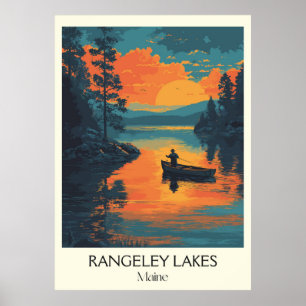 Rangeley Lakes Maine Vintage Forest Sunset Art Poster