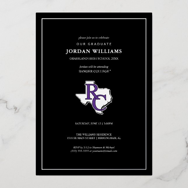 Ranger College Graduation Foil Invitation (Front)
