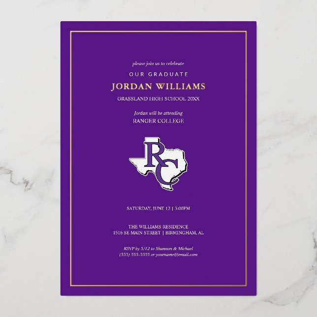 Ranger College Graduation Foil Invitation (Front)