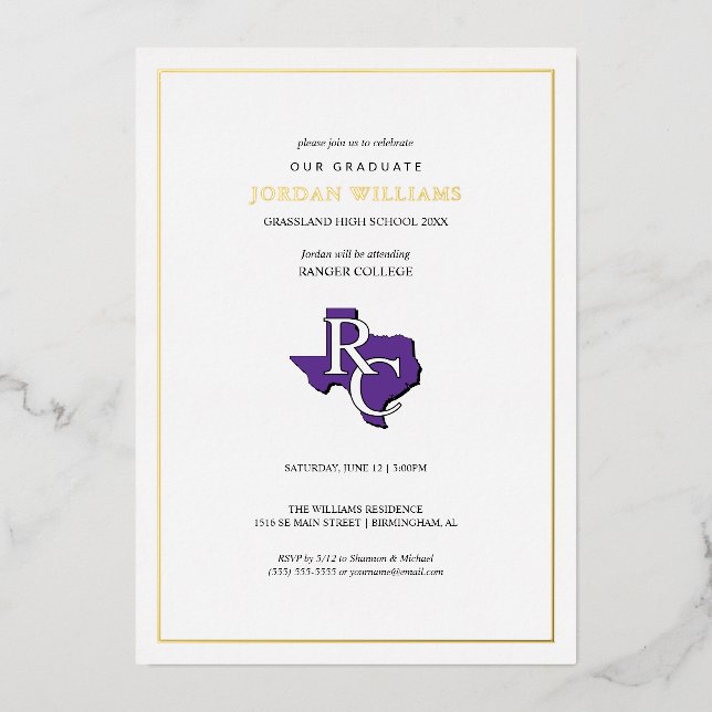 Ranger College Graduation Foil Invitation (Front)