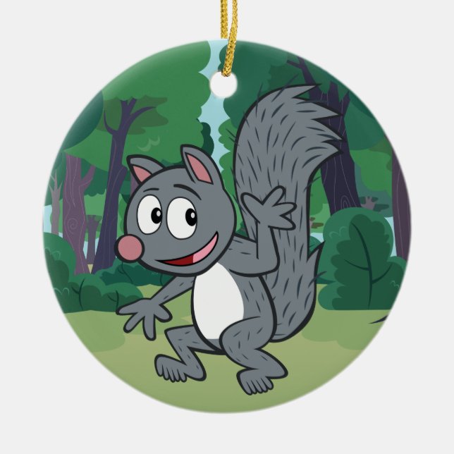 Ranger Rick | Gray Squirrel Waving Ceramic Ornament (Front)
