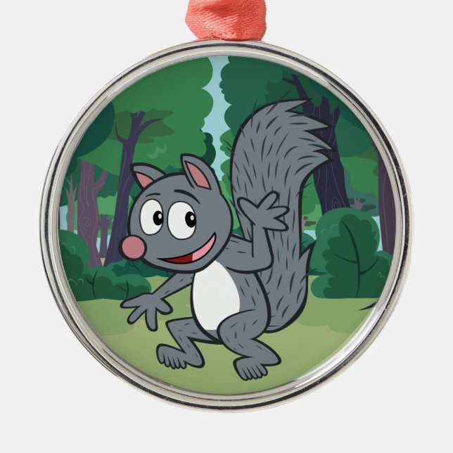 Ranger Rick | Gray Squirrel Waving Metal Ornament (Front)