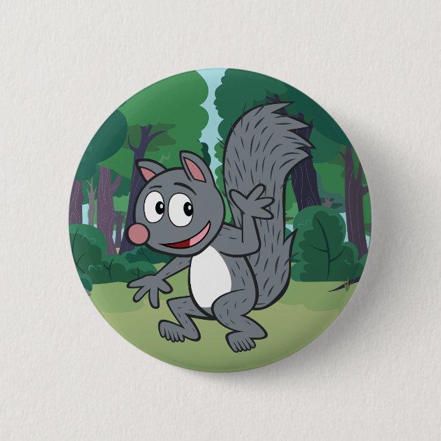 Ranger Rick | Gray Squirrel Waving Pinback Button (Front)