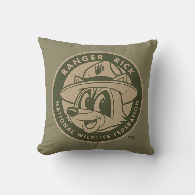 Ranger Rick | Ranger Rick Khaki Logo Throw Pillow (Front)