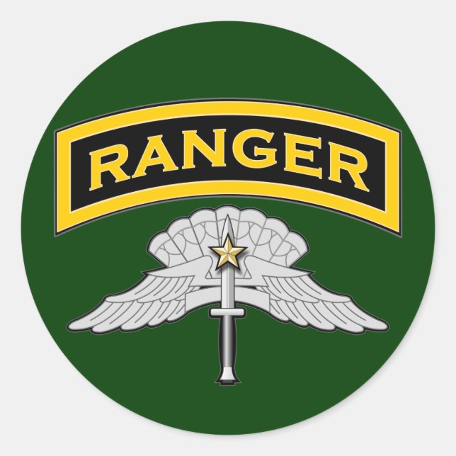 Ranger tab & HALO Wings - Combat Classic Round Sticker (Front)