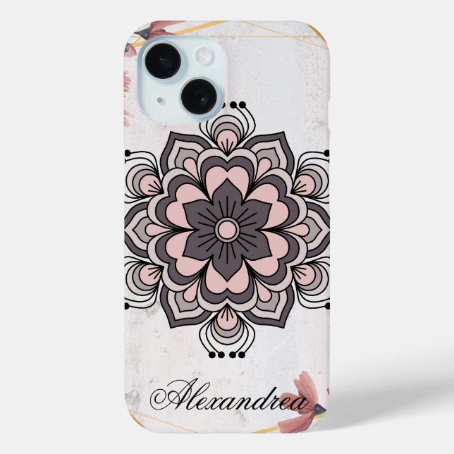 Rangoli Floral Art, Pink and Grey Calming Harmony Case-Mate iPhone Case (Back)