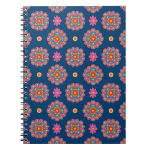 Rangoli, Flowers and Polka Dots, Blue Notebook