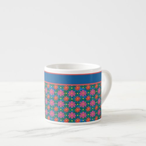 Rangoli Flowers and Polkas on Blue Espresso Mug