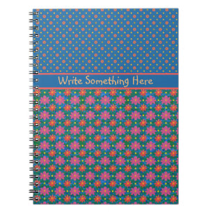 Rangoli Flowers and Polkas on Blue Spiral Notebook