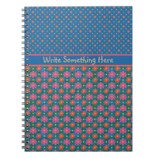 Rangoli Flowers and Polkas on Blue Spiral Notebook