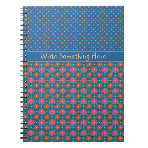 Rangoli Flowers and Polkas on Blue Spiral Notebook