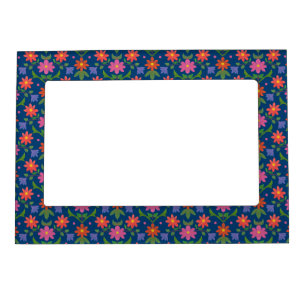 Rangoli Flowers Polka Dots Blue Magnetic Frame