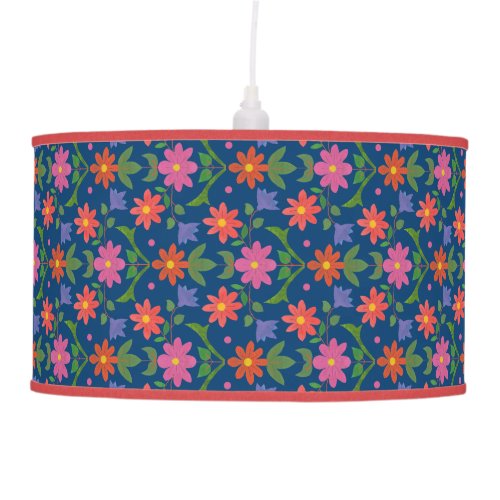 Rangoli Flowers Polka Dots Blue Pendant Lamp