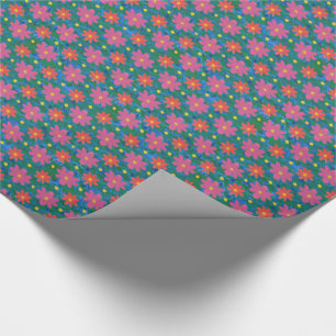 Rangoli Flowers Polka Dots, Blue Wrapping Paper