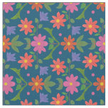 Rangoli Flowers, Polka Dots on Blue Custom Fabric