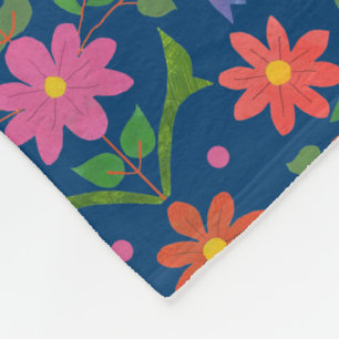 Rangoli Flowers Polka Dots on Blue Fleece Blanket
