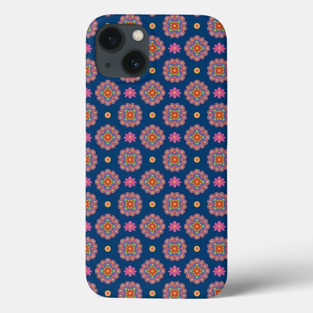 Rangoli Flowers, Polka Dots on Blue iPad Mini Case (Back)