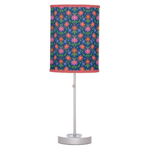 Rangoli Flowers Polka Dots on Blue Table Lamp