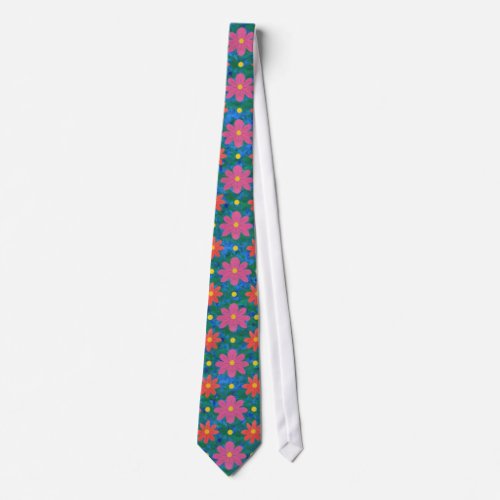 Rangoli Flowers Polka Dots on Blue Unisex Necktie