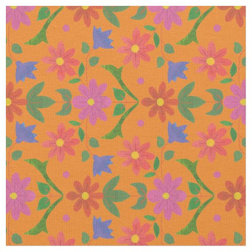 Rangoli Flowers, Polka Dots on Gold Custom Fabric