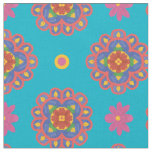 Rangoli Flowers, Polka Dots on Turquoiose Fabric