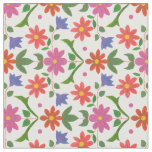 Rangoli Flowers, Polka Dots on White Custom Fabric