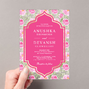 Rani Pink Floral Pattern Indian Wedding Acrylic Invitations