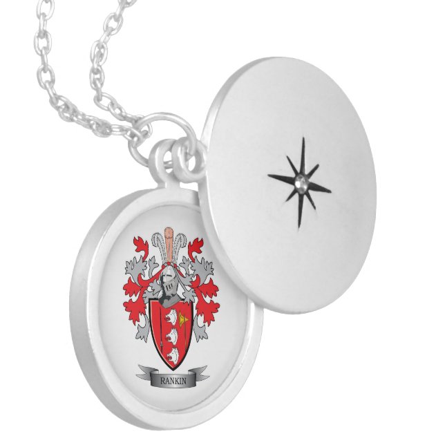 Rankin Family Crest Coat of Arms Silver Plated Necklace (Front Left)