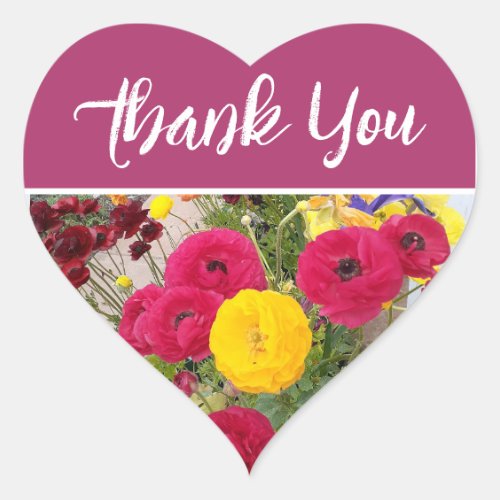 Rannunculus Flower Red floral Thank You Heart Sticker