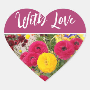 Rannunculus Flower Red floral With Love Heart Sticker