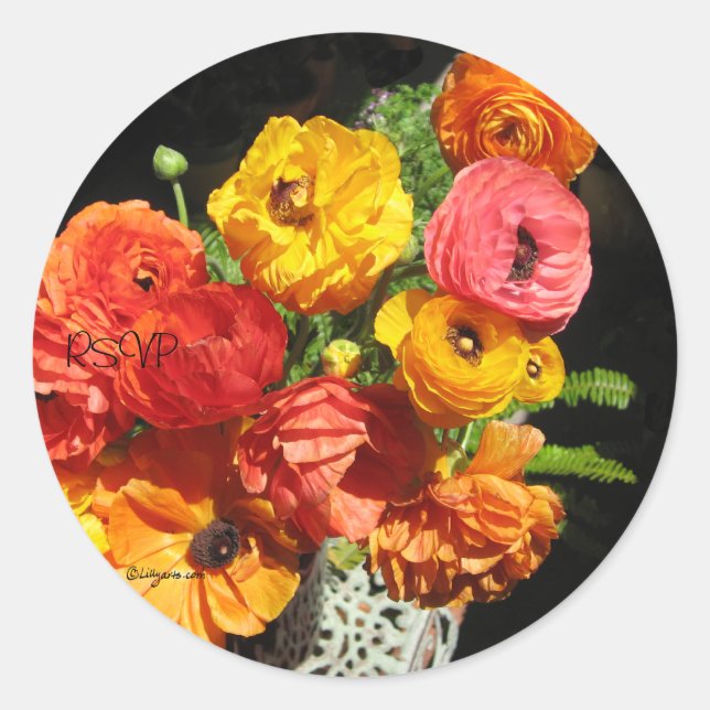 Ranunculas Flowers RSVP Wedding Seals Sticker (Front)