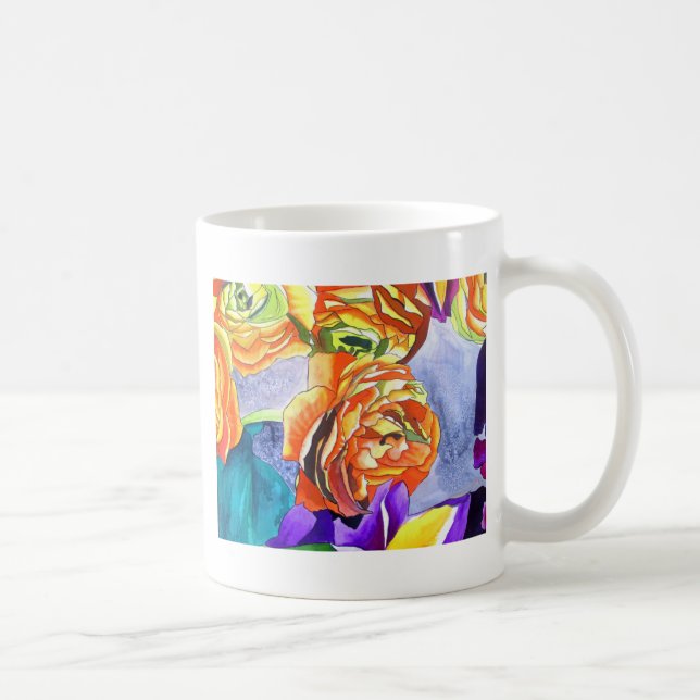 Ranunculus and Iris watercolour art Coffee Mug (Right)