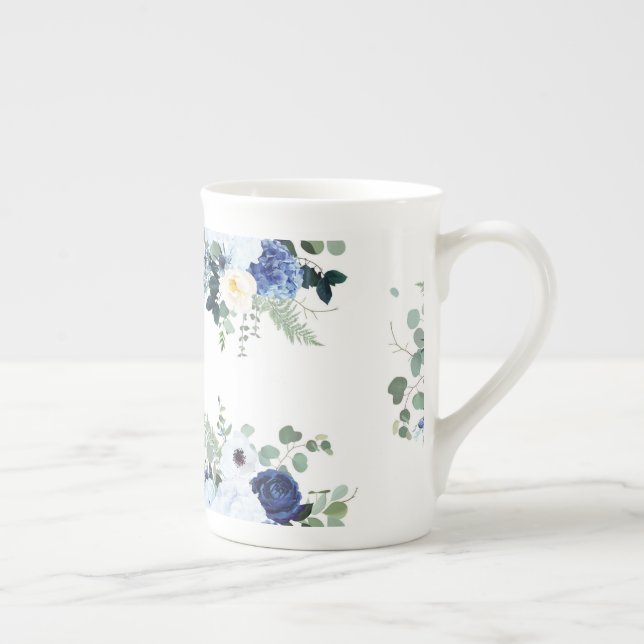 Ranunculus Anemone Hydrangea Rose White background Bone China Mug (Right)