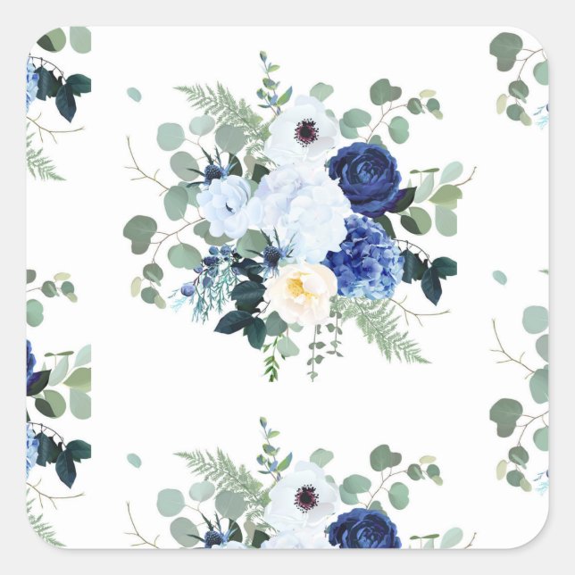Ranunculus Anemone Hydrangea Rose White background Square Sticker (Front)