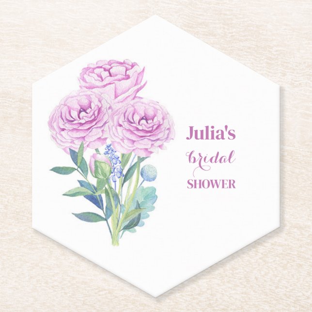 Ranunculus & Anemones Bridal Shower Personalized Paper Coaster (Front)