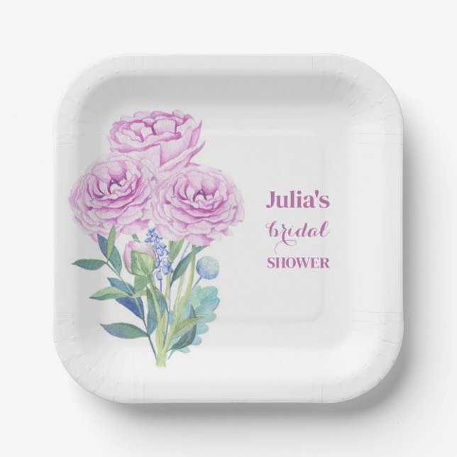 Ranunculus & Anemones Bridal Shower Personalized Paper Plates (Front)