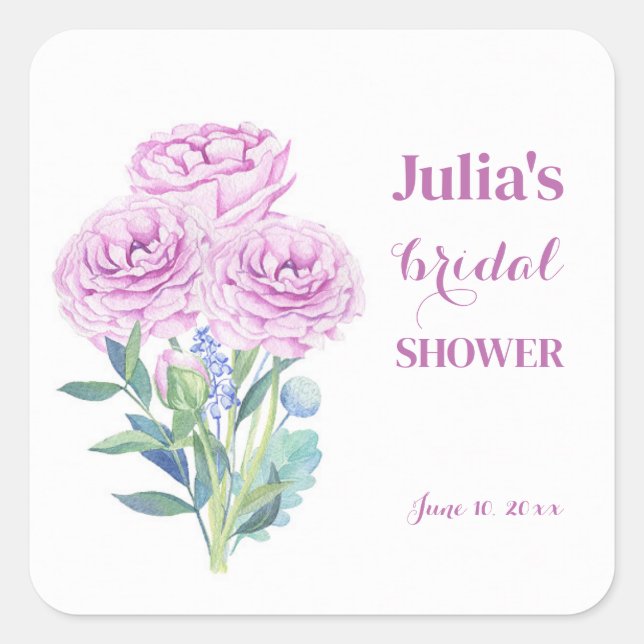 Ranunculus & Anemones Bridal Shower Personalized Square Sticker (Front)