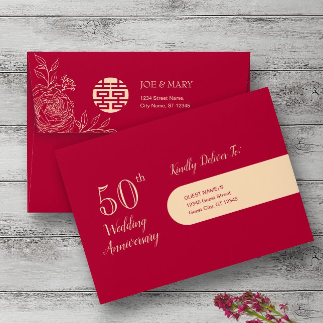 Ranunculus Chinese Wedding Anniversary Invitation Envelope (Creator Uploaded)