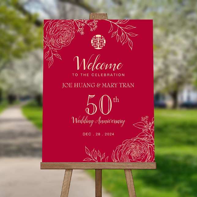 Ranunculus Chinese Wedding Anniversary Welcome Foam Board (Creator Uploaded)