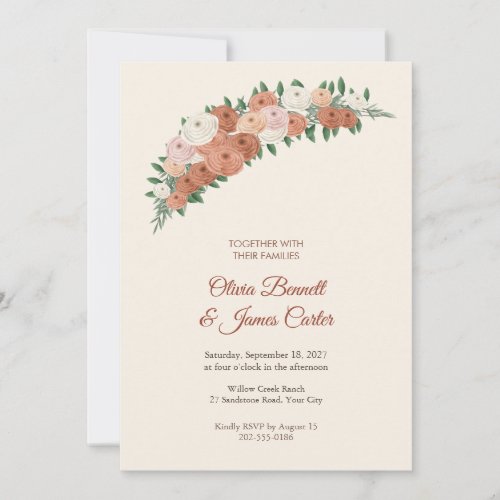 Ranunculus Crescent Bouquet Wedding Invitation