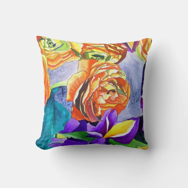 Ranunculus Flower original watercolour art Throw Pillow (Front)