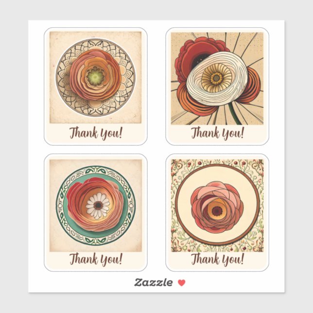 Ranunculus Flowers Groovy Retro Personalized Sticker (Sheet)