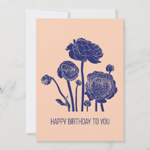 Ranunculus flowers line art ink drawing. holiday card