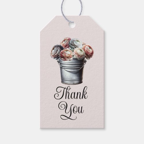 Ranunculus in Tin Pail Rustic Glam Pink Bridal Gift Tags
