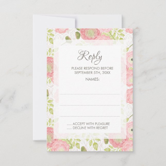 Ranunculus & Lace Floral Wedding Reply Cards (Front)