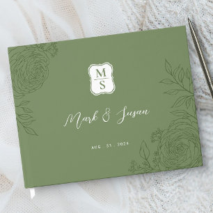 Ranunculus Line Art Monogram Wedding  Guest Book