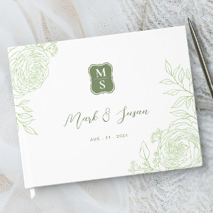 Ranunculus Line Art Monogram Wedding  Guest Book