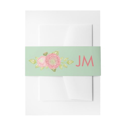 Ranunculus Monogram Floral Mint Wedding Invitation Belly Band